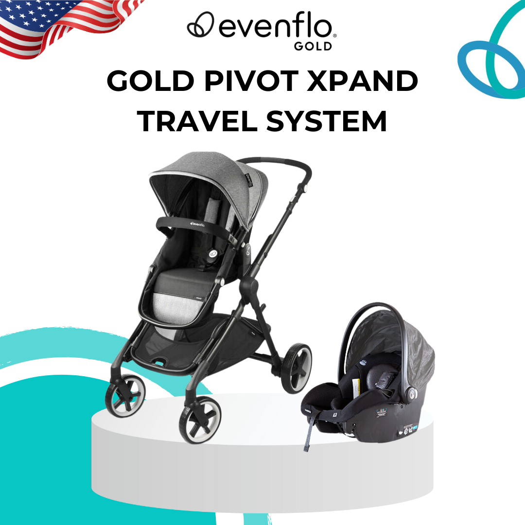 Bộ xe đẩy đôi xe đẩy- nôi xách Evenflo GOLD Pivot Xpand Travel System Moonstone